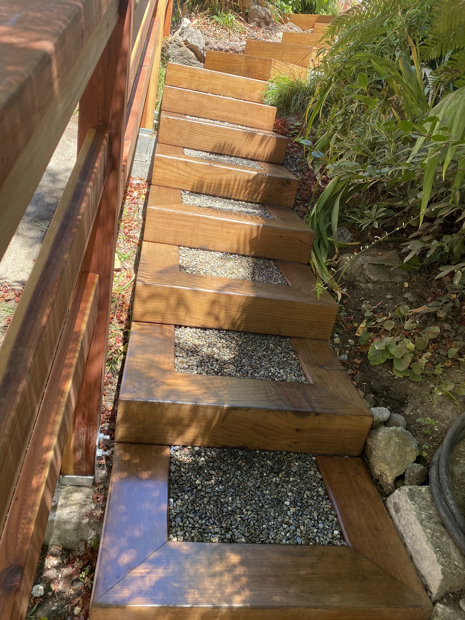 Redwood Stairway With Property Railing — photo 3